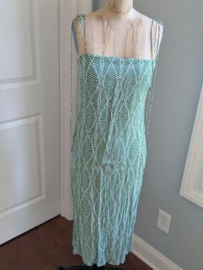Gianni Bini Green and White Geometric Tie-Shoulder Maxi Dress